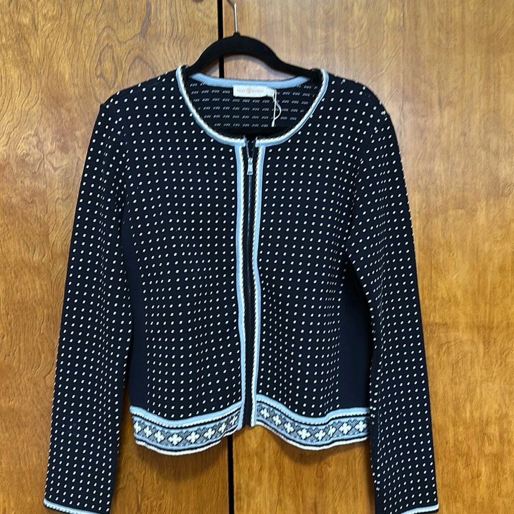 Tory Burch - Mini Geo Stitch  Zip Knit Jacket  (Cardigan) - Size Large